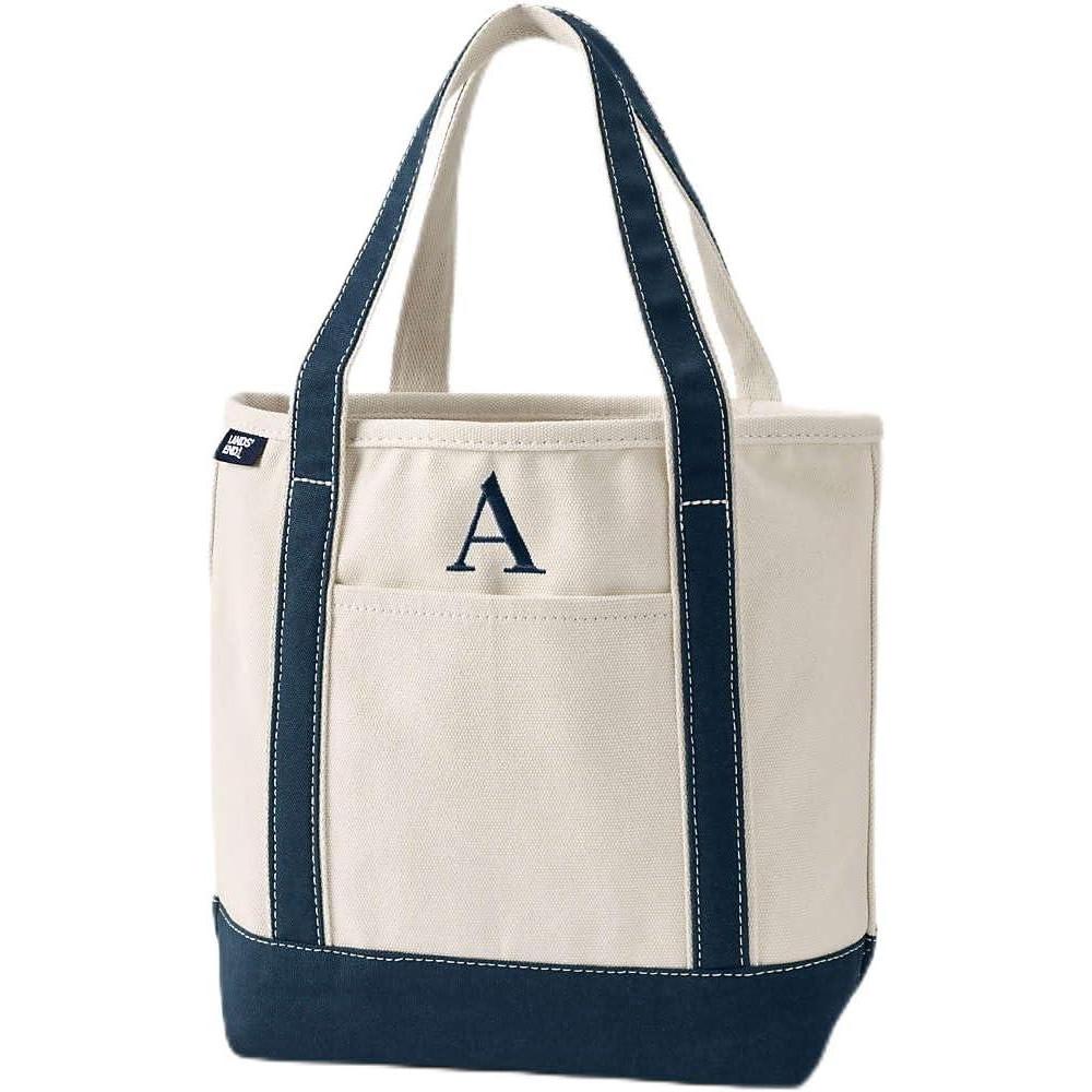 imageLands End PreMonogrammed Letter Canvas Tote BagA NaturalNavy