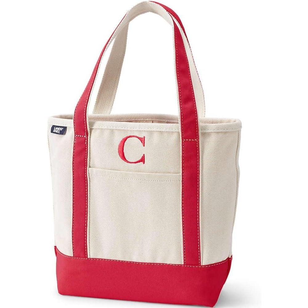 imageLands End PreMonogrammed Letter Canvas Tote BagC NaturalRed