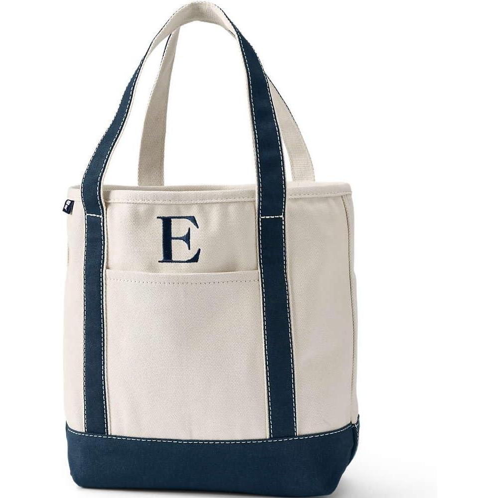 imageLands End PreMonogrammed Letter Canvas Tote BagE NaturalNavy