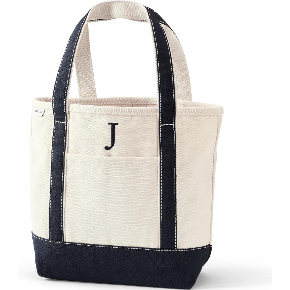imageLands End PreMonogrammed Letter Canvas Tote BagJ NaturalNavy