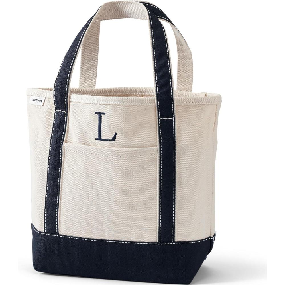 imageLands End PreMonogrammed Letter Canvas Tote BagL NaturalNavy