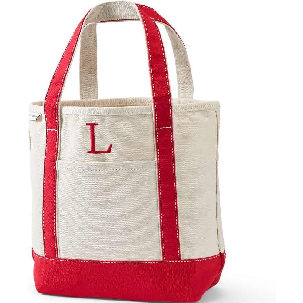 imageLands End PreMonogrammed Letter Canvas Tote BagL NaturalRed