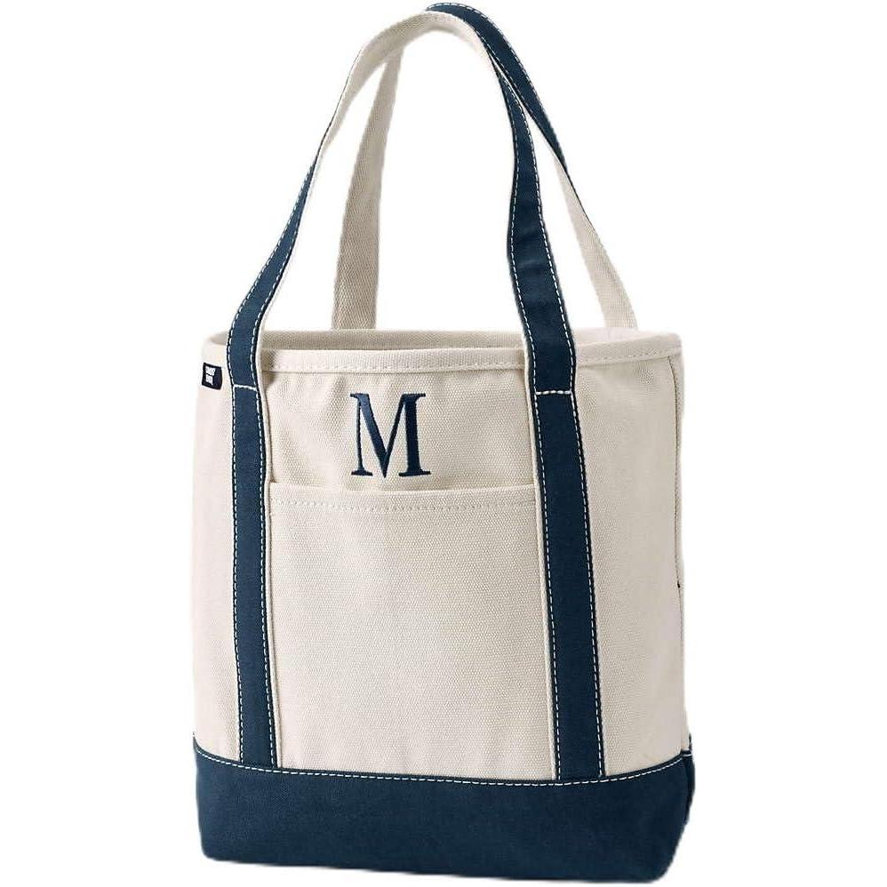 imageLands End PreMonogrammed Letter Canvas Tote BagM NaturalNavy