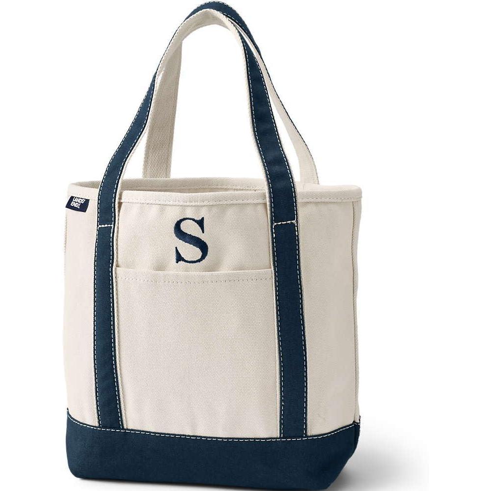 imageLands End PreMonogrammed Letter Canvas Tote BagS  NaturalNavy