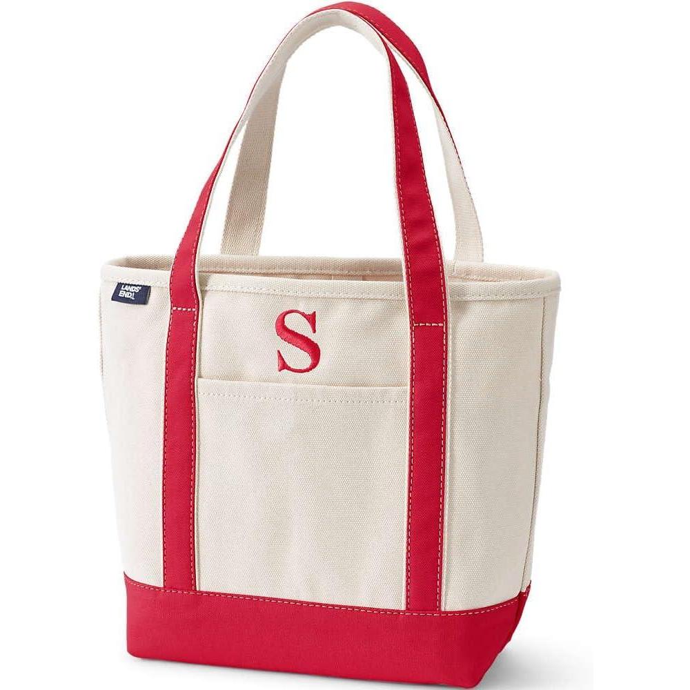 imageLands End PreMonogrammed Letter Canvas Tote BagS  NaturalRed