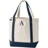 Lands’ End Pre-Monogrammed Letter Canvas Tote Bag(A – Natural/Navy)
