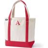 Lands’ End Pre-Monogrammed Letter Canvas Tote Bag(A – Natural/Red)