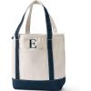 Lands’ End Pre-Monogrammed Letter Canvas Tote Bag(E – Natural/Navy)