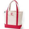 Lands’ End Pre-Monogrammed Letter Canvas Tote Bag(E – Natural/Red)