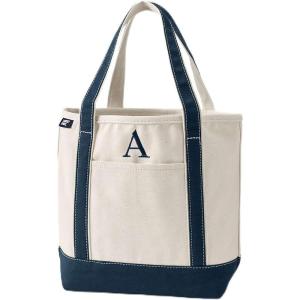 Lands’ End Pre-Monogrammed Letter Canvas Tote Bag(A – Natural/Navy)