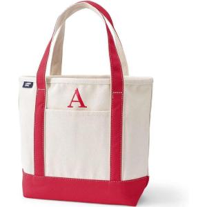 Lands’ End Pre-Monogrammed Letter Canvas Tote Bag(A – Natural/Red)