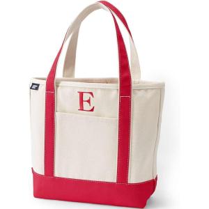 Lands’ End Pre-Monogrammed Letter Canvas Tote Bag(E – Natural/Red)