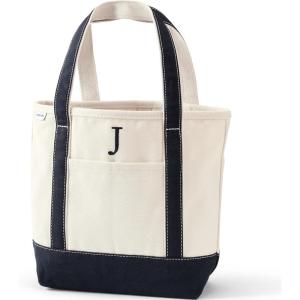 Lands’ End Pre-Monogrammed Letter Canvas Tote Bag(J – Natural/Navy)