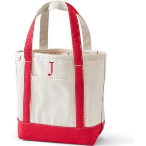 Lands’ End Pre-Monogrammed Letter Canvas Tote Bag(J – Natural/Red)