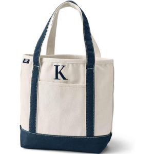 Lands’ End Pre-Monogrammed Letter Canvas Tote Bag(K – Natural/Navy)
