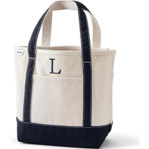 Lands’ End Pre-Monogrammed Letter Canvas Tote Bag(L – Natural/Navy)