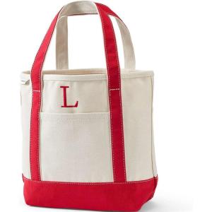 Lands’ End Pre-Monogrammed Letter Canvas Tote Bag(L – Natural/Red)