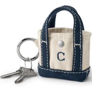 Lands’ End Pre-Monogrammed Letter Micro Canvas Tote(C – Natural/Navy)