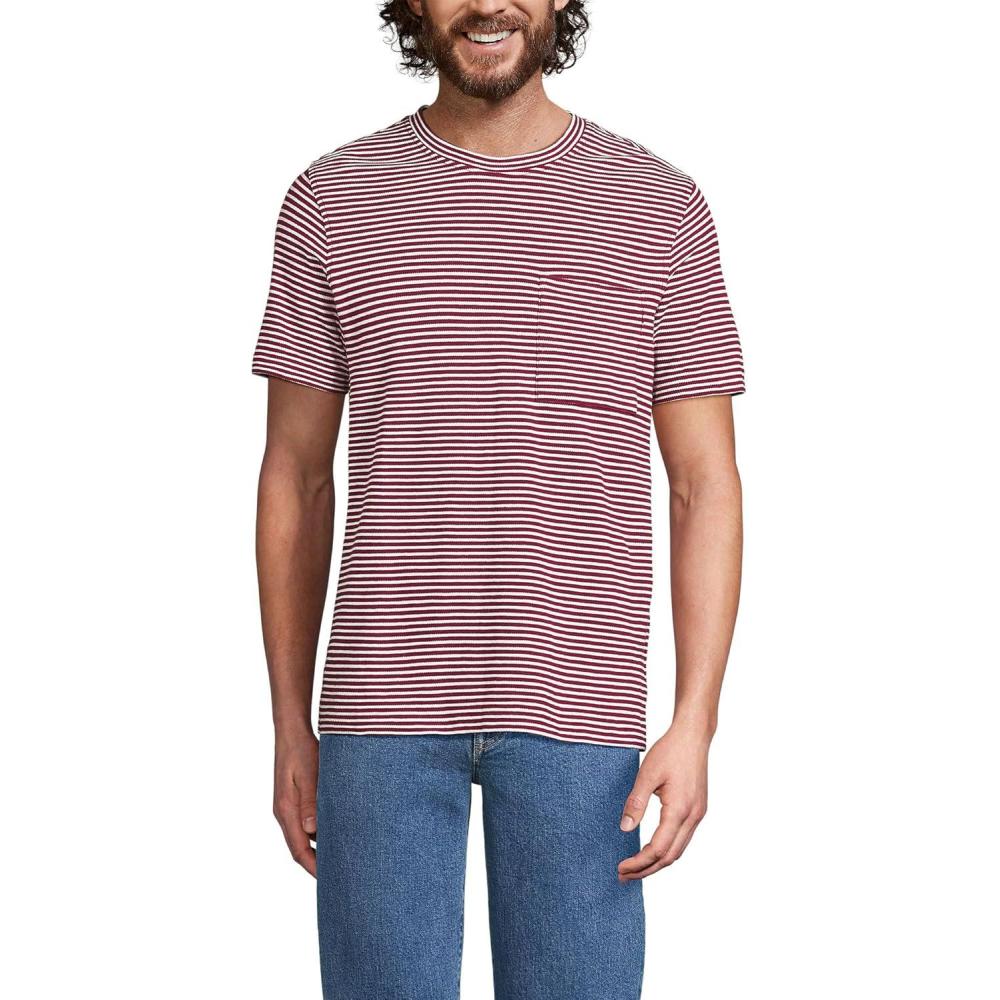 imageLands End Mens Short Sleeve Cotton Linen TeeBurgundy Spritz Mini Stripe