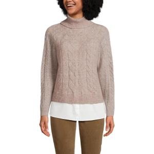 Lands’ End Women’s Cable Turtleneck with Mock Shirt Detail Sweater(Oatmeal Marl)