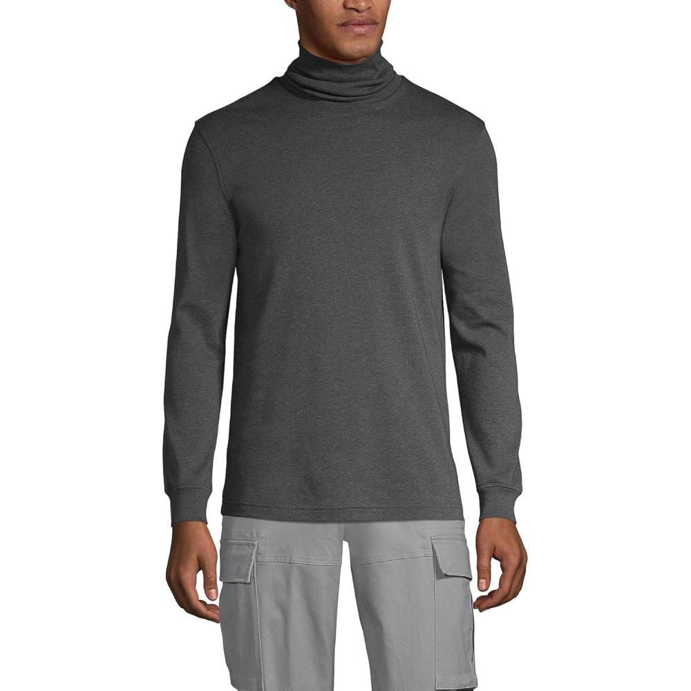 imageLands End Mens AmericanGrown Supima Cotton Turtleneck ShirtDark Charcoal Heather