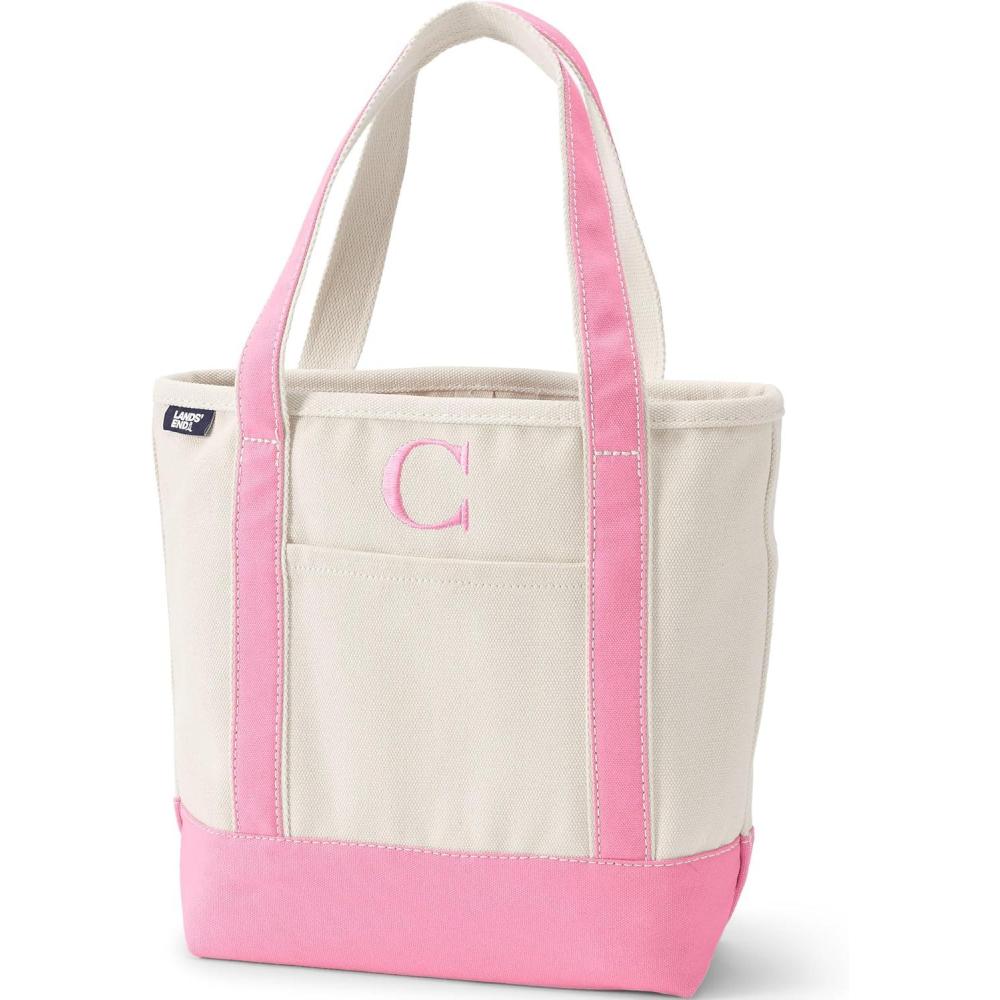 imageLands End PreMonogrammed Letter Canvas Tote BagC  NaturalFresh Pink