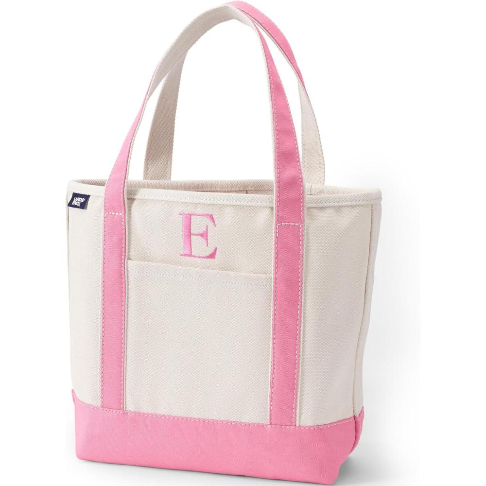 imageLands End PreMonogrammed Letter Canvas Tote BagE NaturalFresh Pink