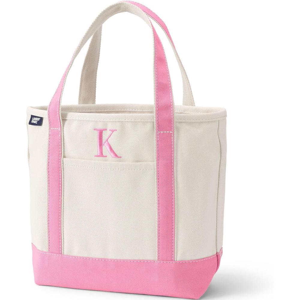 imageLands End PreMonogrammed Letter Canvas Tote BagK  NaturalFresh Pink