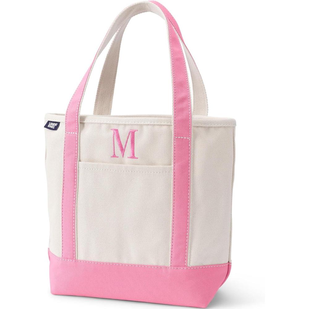 imageLands End PreMonogrammed Letter Canvas Tote BagM  NaturalFresh Pink