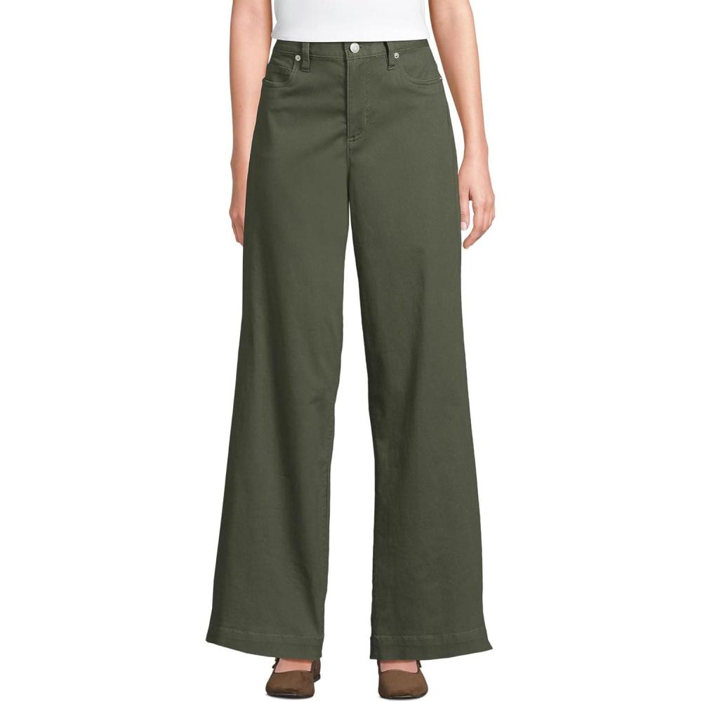 imageLands End Womens High Rise 5 Pocket Wide Leg Chino PantsForest Moss