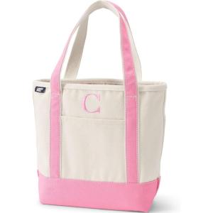Lands’ End Pre-Monogrammed Letter Canvas Tote Bag(C – Natural/Fresh Pink)