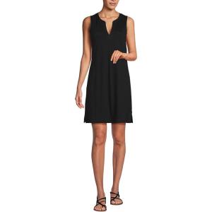 Lands’ End Women’s Cotton Jersey Notch Neck Dress with Soutache(Black)