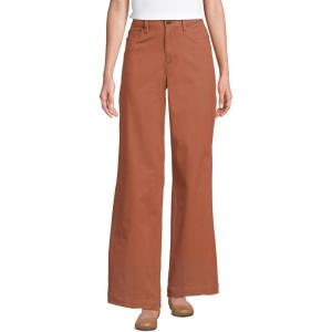 Lands’ End Women’s High Rise 5 Pocket Wide Leg Chino Pants(Rich Ginger Brown)