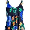 Lands’ End Women’s D-Cup Chlorine Resistant V-Neck Shoulder Tie Flutter Tankini Swimsuit Top(Navy/Exploded Poppy Floral)