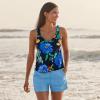 Lands’ End Women’s D-Cup Chlorine Resistant V-Neck Shoulder Tie Flutter Tankini Swimsuit Top(Navy/Exploded Poppy Floral)