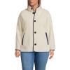 Lands’ End Women’s Sherpa Fleece Reversible Mixed Media Long Jacket(Ivory/Navy Check)