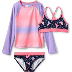 Lands’ End G LS 3 Piece Rash Guard Set Primo Pink Tie Dye Stripe Kids 4