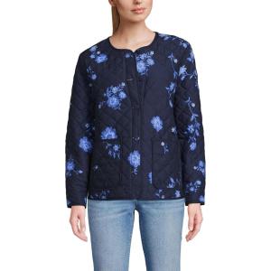Lands’ End Women’s Quilted Reversible Jacket(Navy Floral/Navy Gingham)