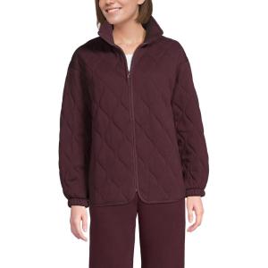 Lands’ End Women’s RainDefense Serious Sweats Quilted Full Zip Jacket(Lush Burgundy)