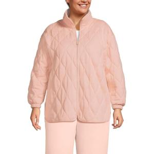 Lands’ End Women’s RainDefense Serious Sweats Quilted Full Zip Jacket(Soft Mineral Blush)