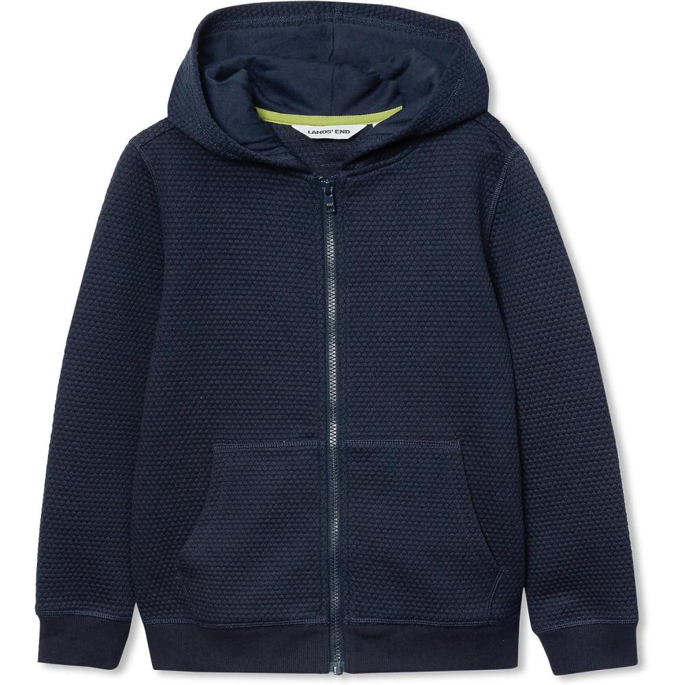 imageLands End Boys Texture Knit Zip Up HoodieClassic Navy