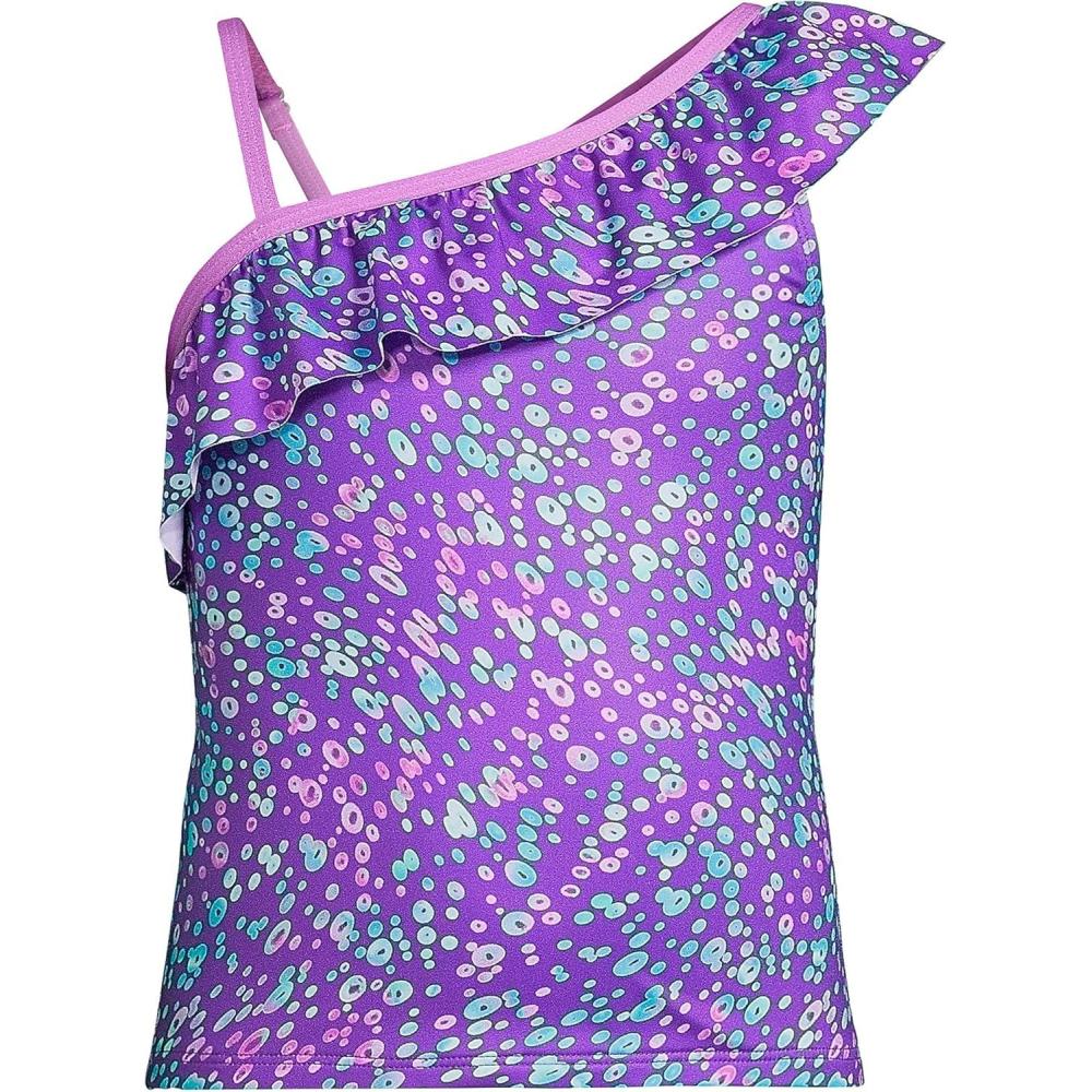 imageLands End G One Shoulder Ruffle Tankini Fiesta Purple Bubbles Kids 14