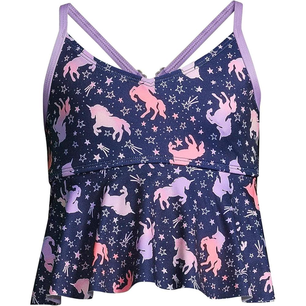 imageLands End G Ruffle Tankini Top Deep Sea Navy Unicorns Kids 14