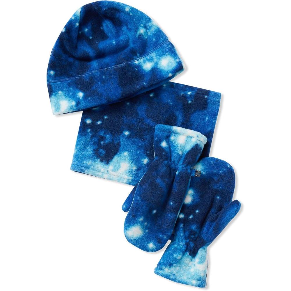 imageLands End Kids Cozy Fleece HatScarfGloves SetNavy Mystery Galaxy