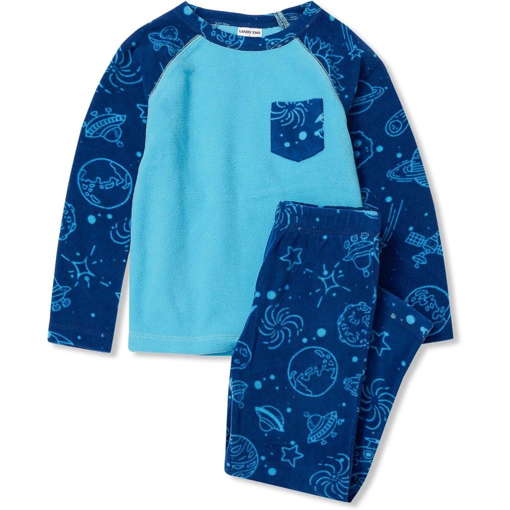 imageLands End Kids Long Sleeve Pocket Fleece Pajama SetBlue Planets and Stars