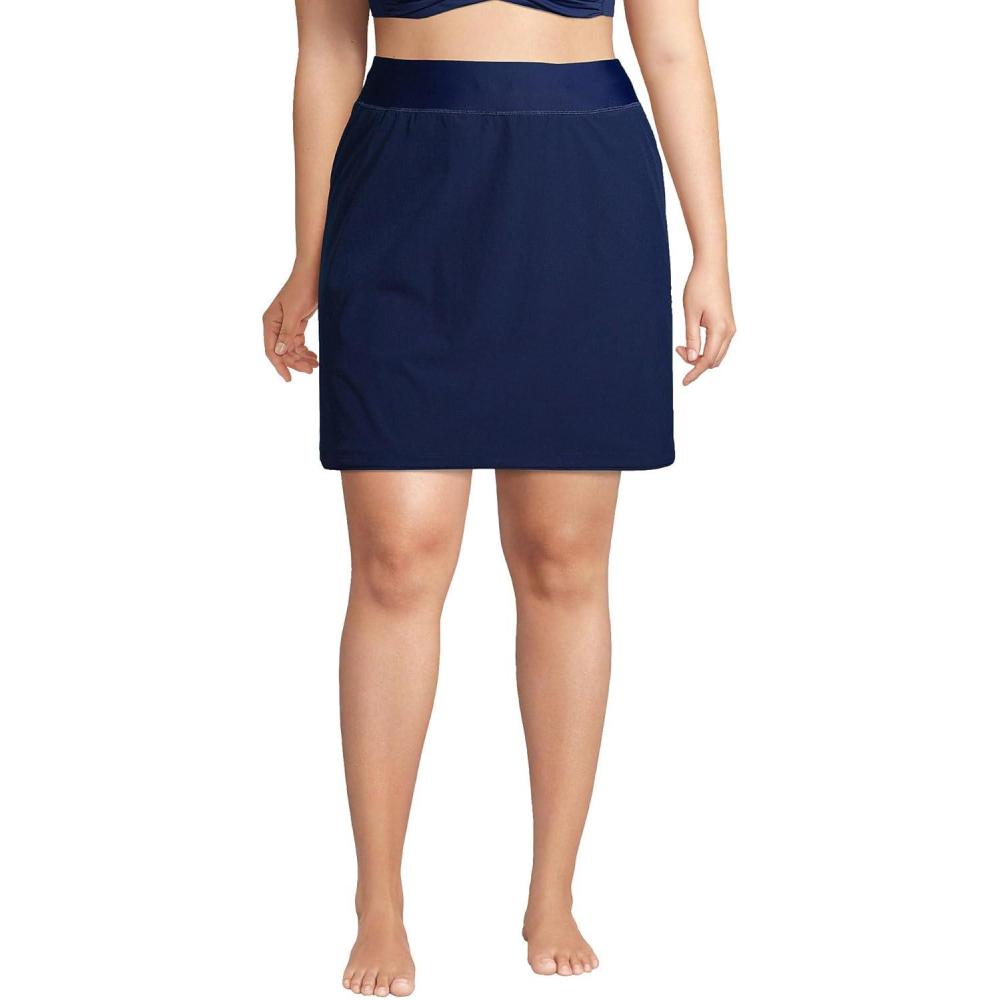 imageLands End Womens Comfort Waist Swim Skirt Swim Bottoms Skort Deep Sea Navy Plus 24w