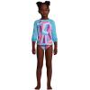 Lands’ End G LS 3 Piece Rash Guard Set Knockout Pink Multi Geo Kids 4
