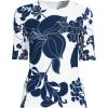 Lands’ End Women’s Sunshade UPF 50 Elbow Sleeve Rash Guard Swim Tee(White/Navy Lilies Placement)