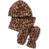 Lands’ End Kids Cozy Fleece Hat-Scarf-Gloves Set(Tan Cheetah Hearts)