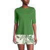 Lands’ End Women’s Sunshade UPF 50 Elbow Sleeve Rash Guard Swim Tee(Fusion Greens)
